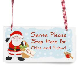 (image for) Personalised Felt Stitch Santa Stop Here Wooden Sign