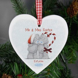 (image for) Personalised Me To You Couple Christmas Wooden Heart Decoration