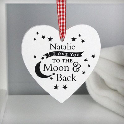 (image for) Personalised To the Moon and Back... Wooden Heart Decoration