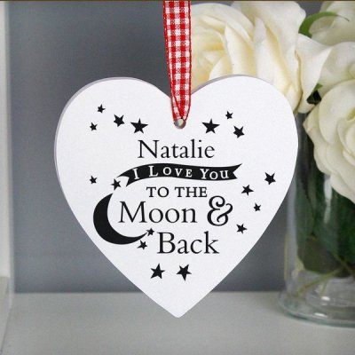(image for) Personalised To the Moon and Back... Wooden Heart Decoration