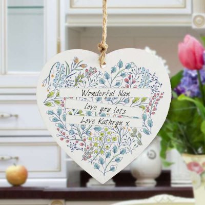 (image for) Personalised Botanical Wooden Heart Decoration