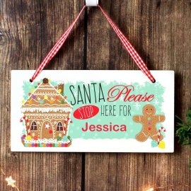 (image for) Personalised Gingerbread House Santa Stop Here Wooden Sign