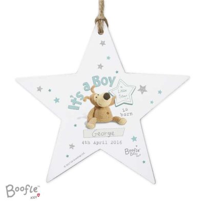 (image for) Personalised Boofle Its a Boy Wooden Star Decoration