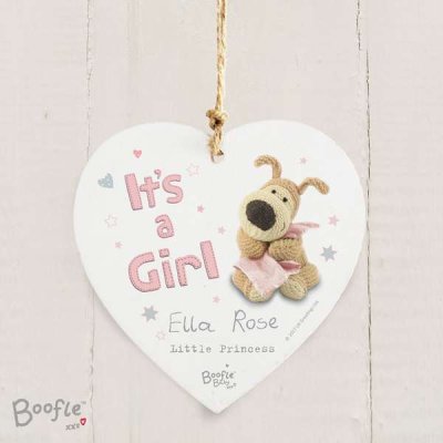 (image for) Personalised Boofle It's a Girl Wooden Heart Decoration