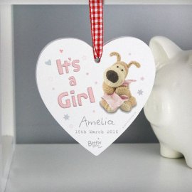 (image for) Personalised Boofle It's a Girl Wooden Heart Decoration