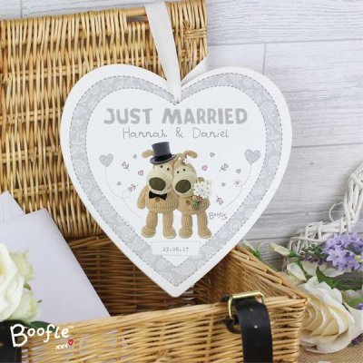 (image for) Personalised Boofle Wedding Large Wooden Heart Decoration