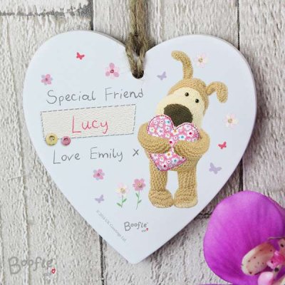 (image for) Personalised Boofle Flowers Wooden Heart Decoration
