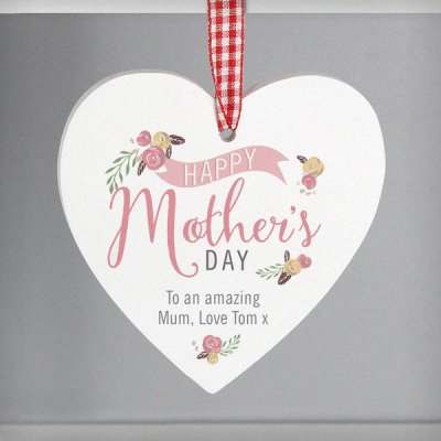 (image for) Personalised Floral Bouquet Mother's Day Wooden Heart Decoration