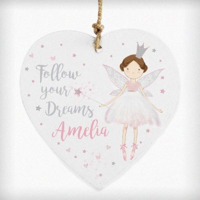 (image for) Personalised Fairy Princess Wooden Heart Decoration