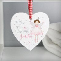 (image for) Personalised Fairy Princess Wooden Heart Decoration