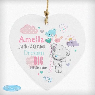 (image for) Personalised Tiny Tatty Teddy Dream Big Pink Wooden Heart Decoration