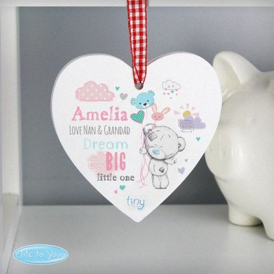 (image for) Personalised Tiny Tatty Teddy Dream Big Pink Wooden Heart Decoration