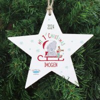 (image for) Personalised Tiny Tatty Teddy My 1st Christmas Sleigh Wooden Star Decoration