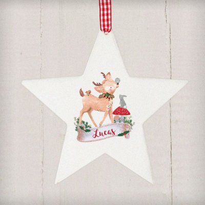 (image for) Personalised Festive Fawn Wooden Star Decoration