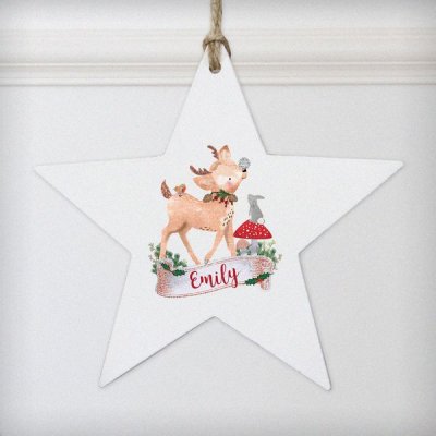 (image for) Personalised Festive Fawn Wooden Star Decoration
