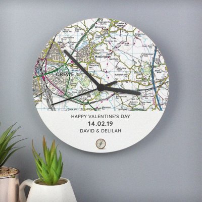 (image for) Personalised Present Day Map Compass Wooden Clock