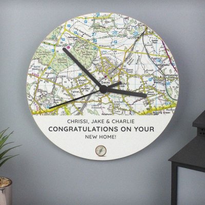 (image for) Personalised Present Day Map Compass Wooden Clock
