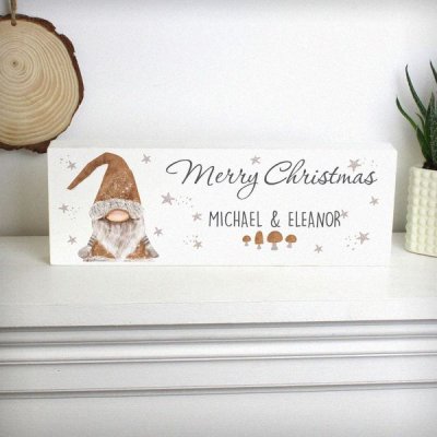 (image for) Personalised Scandinavian Christmas Gnome Wooden Block Sign