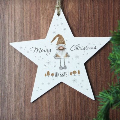 (image for) Personalised Scandinavian Christmas Gnome Wooden Star Decoration