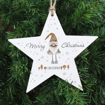 (image for) Personalised Scandinavian Christmas Gnome Wooden Star Decoration