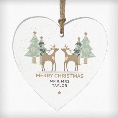 (image for) Personalised Reindeer Couple Wooden Heart Decoration