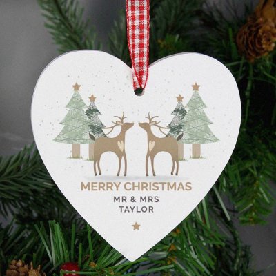 (image for) Personalised Reindeer Couple Wooden Heart Decoration