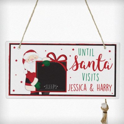 (image for) Personalised Santa Christmas Chalk Countdown Wooden Sign