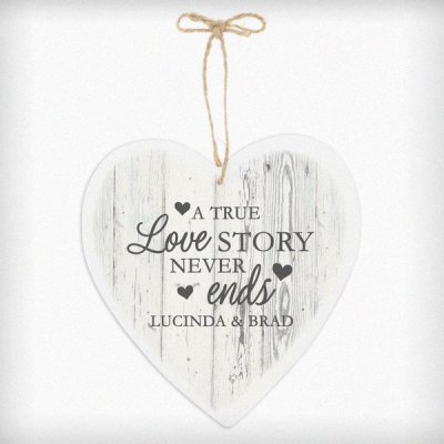 (image for) Personalised Love Story 22cm Large Wooden Heart Decoration