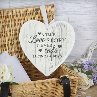 (image for) Personalised Love Story 22cm Large Wooden Heart Decoration