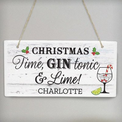 (image for) Personalised Christmas Gin Wooden Sign