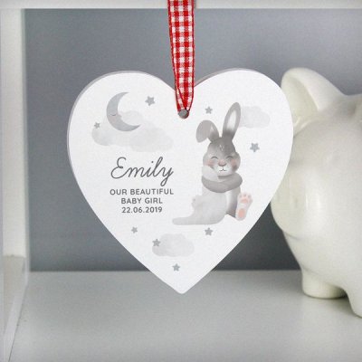 (image for) Personalised Baby Bunny Wooden Heart Decoration