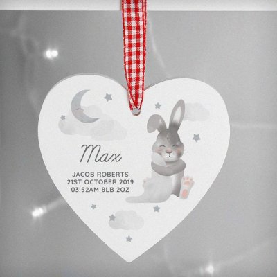 (image for) Personalised Baby Bunny Wooden Heart Decoration