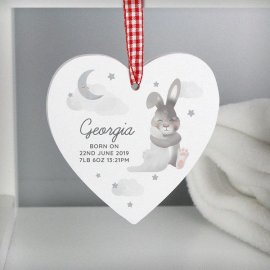 (image for) Personalised Baby Bunny Wooden Heart Decoration