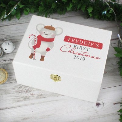(image for) Personalised '1st Christmas' Mouse White Wooden Keepsake Box