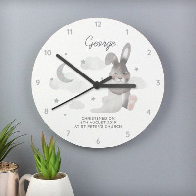 (image for) Personalised Baby Bunny White Wooden Clock