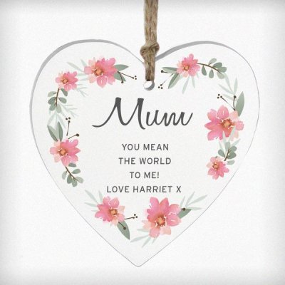 (image for) Personalised Floral Sentimental Wooden Heart Decoration