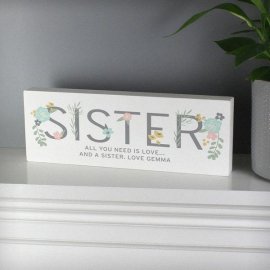 (image for) Personalised Floral Sister Wooden Block Sign