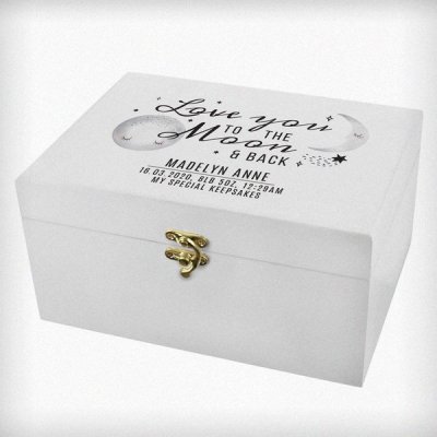 (image for) Personalised Baby To The Moon and Back White Wooden Keepsake Box
