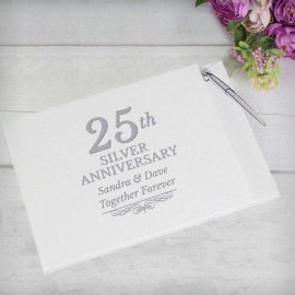 (image for) Personalised 25th Silver Anniversary Hardback Guest Book & Pen