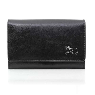 (image for) Personalised Name & Hearts Black Leather Purse