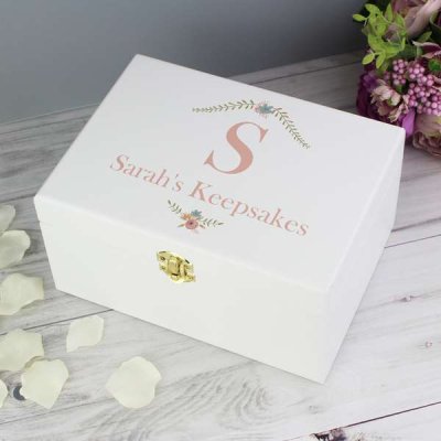 (image for) Personalised Floral Bouquet White Wooden Keepsake Box