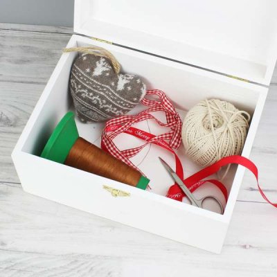 (image for) Personalised Sewing Kit White Wooden Keepsake Box
