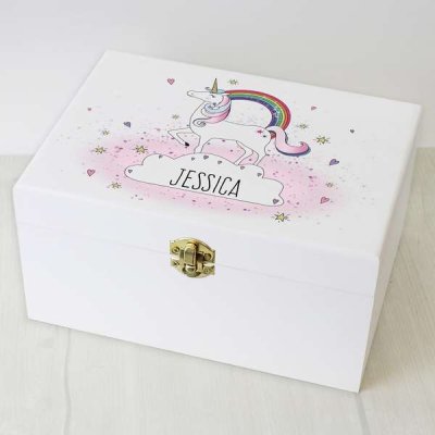 (image for) Personalised Unicorn White Wooden Keepsake Box