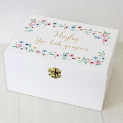 (image for) Personalised Fairytale Floral White Wooden Keepsake Box