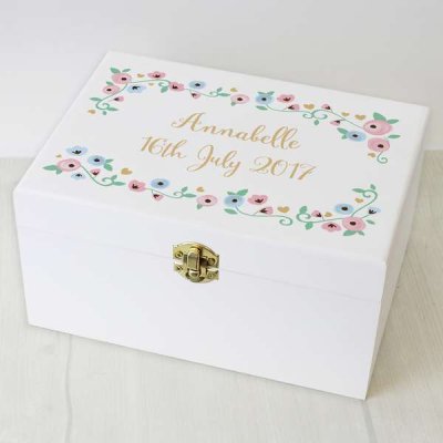 (image for) Personalised Fairytale Floral White Wooden Keepsake Box