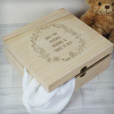 (image for) Personalised Floral Wreath Large Wooden Keepsake Box