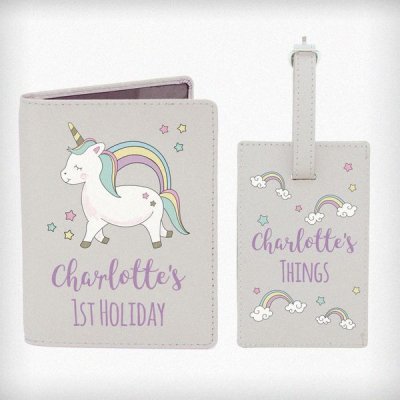 (image for) Personalised Baby Unicorn Cream Passport Holder & Luggage Tag Set