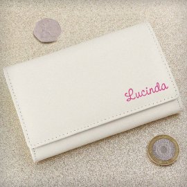 (image for) Personalised Pink Name Cream Leather Purse