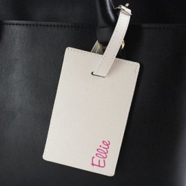 (image for) Personalised Pink Name Cream Luggage Tag