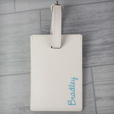 (image for) Personalised Blue Name Cream Luggage Tag